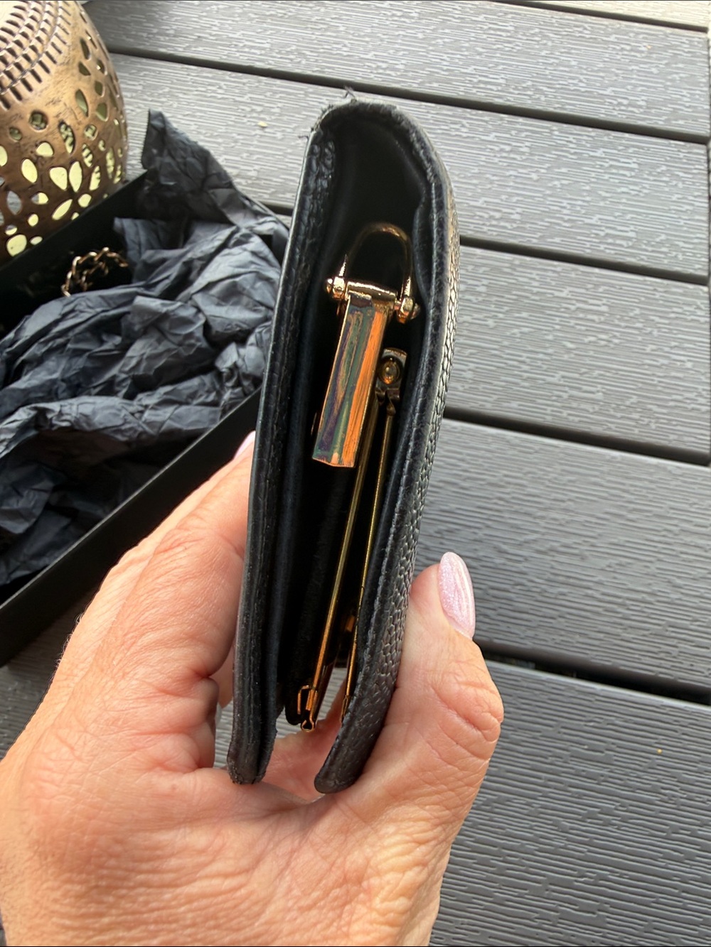 Authentic CHANEL Black Pebbled Leather Wallet with Embossed CC (with chain) - Picture 11 of 11